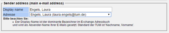 Screenshot: Changing Sender Address in TUMonline