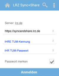 Zugangsdaten App LRZ Sync+Share für TUM Mitglieder