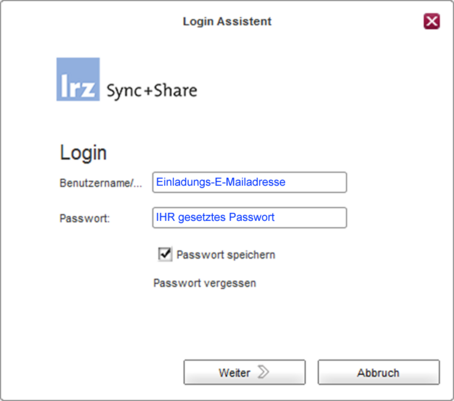 Sync+Share Login Assistent