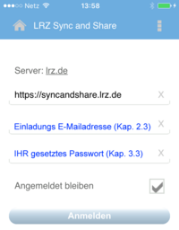 Zugangsdaten App LRZ Sync and Share für Gäste