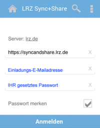 Zugangsdaten App LRZ Sync+Share für Gäste