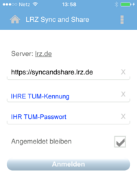 Zugangsdaten App LRZ Sync and Share für TUM Mitglieder