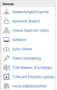 Screenshot: Zugang zu Exchange in TUMonline